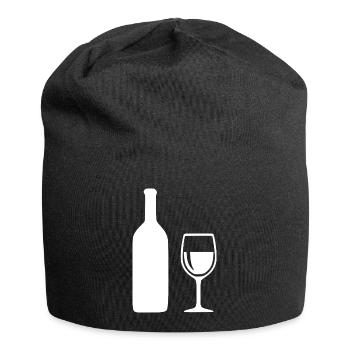 Weinflasche und Weinglas Wein Geschenk Genießer - Jersey-Beanie - Schwarz - Vorne