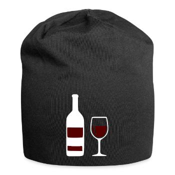 Weinflasche und Weinglas Wein Geschenk Genießer - Jersey-Beanie - Schwarz - Vorne