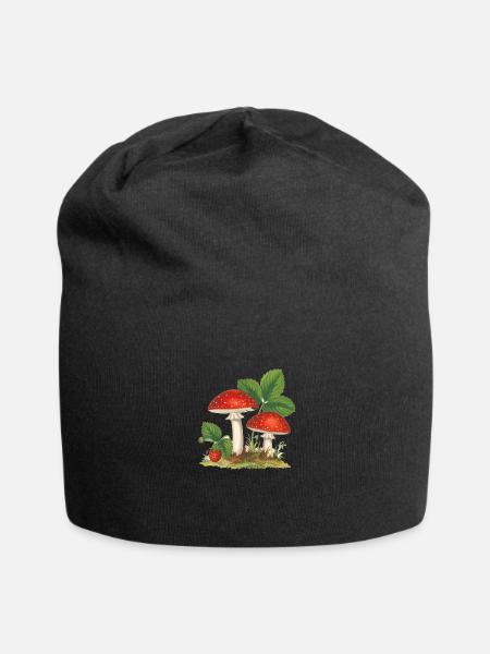 erdbeeren,vintage,retro,fliegenpilz,wald - Jersey-Beanie - Schwarz