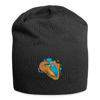 Kingfisher on branch with fish in beak - Jersey Beanie - black - Front