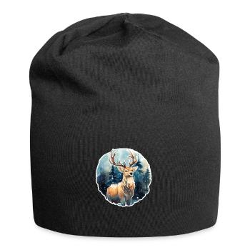 Hirsch im schneebedeckten Wald - Jersey-Beanie - Schwarz - Vorne