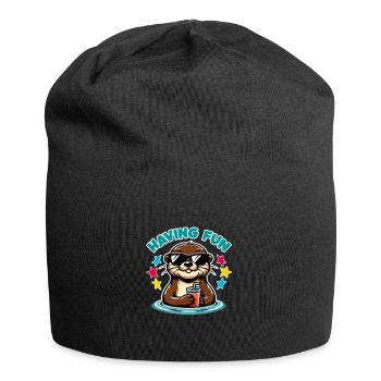 Funny sea otter in sunglasses refreshes himself - Jersey Beanie - black - Front