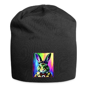 Cool colorful rabbit in steampunk style - Jersey Beanie - black - Front