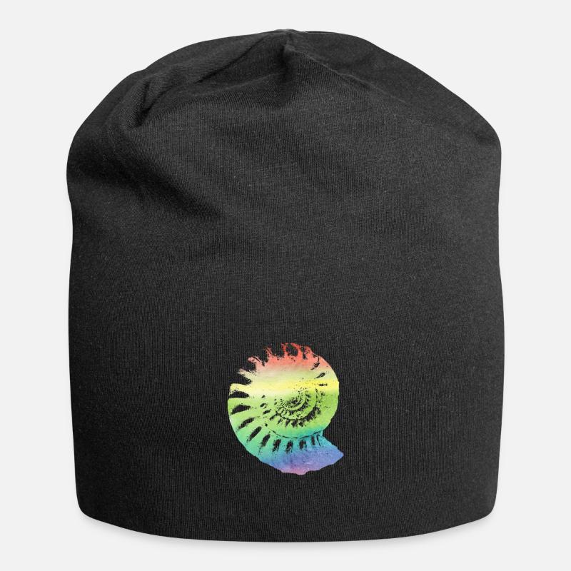 Fossil ammonite in rainbow colored gift - Jersey Beanie - black