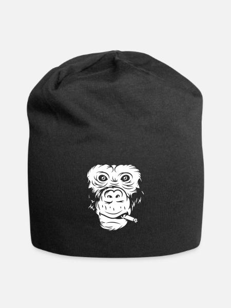 Cooles Affengesicht mit Zigarette - Jersey-Beanie - Schwarz