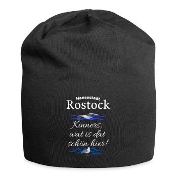 Rostock Hansestadt Ostsee Urlaubs Spruch mit Möwe - Jersey-Beanie - Schwarz - Vorne