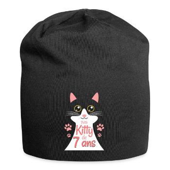 Fillette De 7 Ans Chat 7ème Anniversaire Fille - Bonnet en jersey - noir - Devant