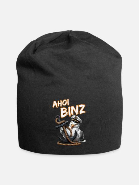 Ahoi Binz ! lustige Möwe mit Anker - Jersey-Beanie - Schwarz