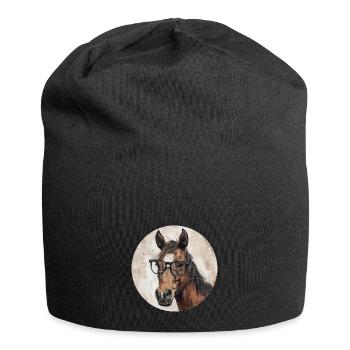 Pferd mit Brille - Jersey-Beanie - Schwarz - Vorne