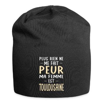 Rien ne me fait peur ma femme est Toulousaine - Bonnet en jersey - noir - Devant