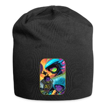 Dessin animé de science-fiction avec des extraterrestres et des astronautes - Bonnet en jersey - noir - Devant