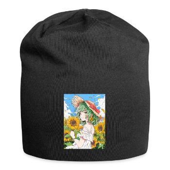 anime, mädchen, sonnenblumen, otaku - Jersey-Beanie - Schwarz - Vorne