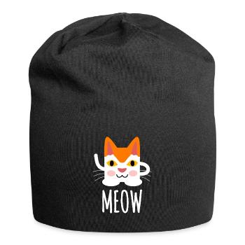 Cute Cat Meow Illustration - Jersey Beanie - black - Front