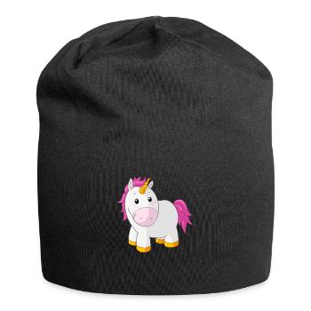 Licorne rose dessin animé heureux - Bonnet en jersey - noir - Devant