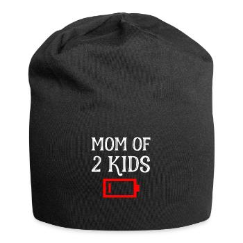 Tired Mom Of 2 Kids Mother With Two Children - Jersey Beanie - black - Front