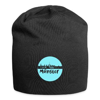 Münster, kreis, skyline,scherenschnitt, blau - Jersey-Beanie - Schwarz - Vorne
