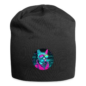 Stilvolle Katze - Jersey-Beanie - Schwarz - Vorne
