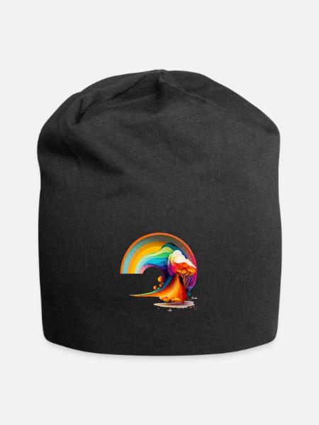 Regenbogen - Jersey-Beanie - Schwarz