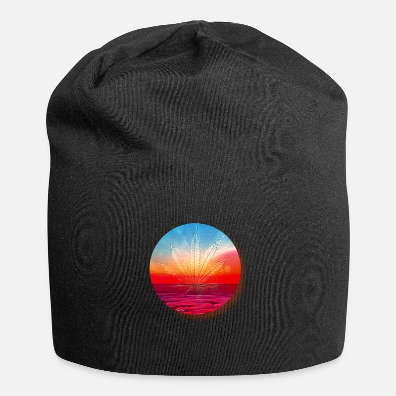 Hemp leaf before sunset - Jersey Beanie - black