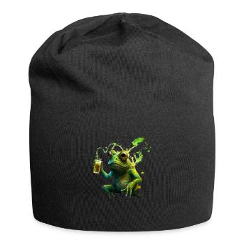 Lustiger Frosch genießt sein Bier - Jersey-Beanie - Schwarz - Vorne
