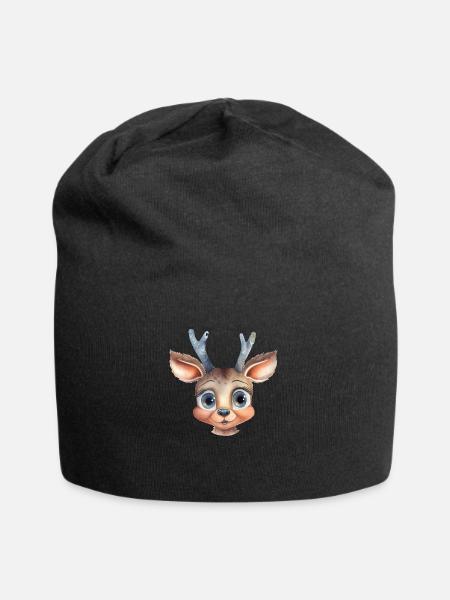 Reh Waldtier Zeichnung - Jersey-Beanie - Schwarz