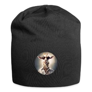 Cheerful hipster goat enjoys life - Jersey Beanie - black - Front