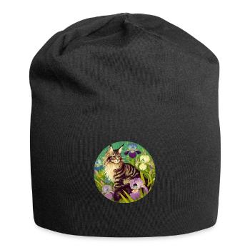 Braun getigerte Katze Iris - Jersey-Beanie - Schwarz - Vorne