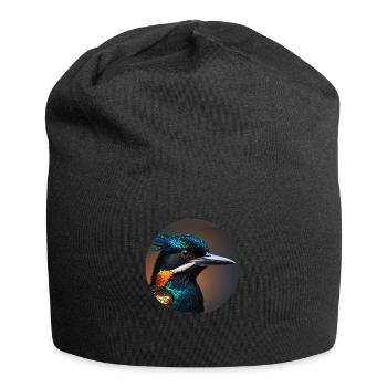 hummingbird, bird, illustration, colorful, glitter, kingfisher - Jersey Beanie - black - Front
