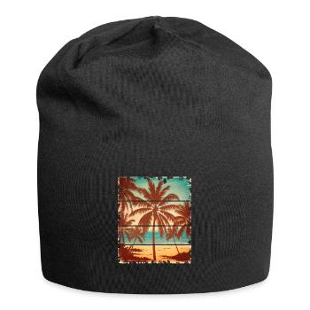 Plage de palmiers rétro tropicales vintage - Bonnet en jersey - noir - Devant