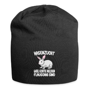Hasenzucht - weil echte Helden flauschig sind - Jersey-Beanie - Schwarz - Vorne