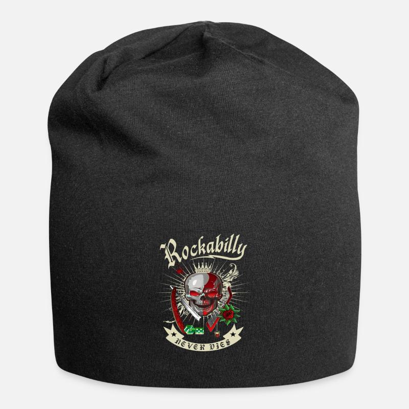 Rockabilly Skull - Jersey-Beanie - Schwarz