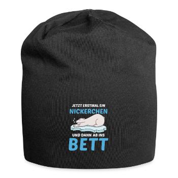 Schlafmütze Faulenzen Schlafen Pyjama Eisbär - Jersey-Beanie - Schwarz - Vorne