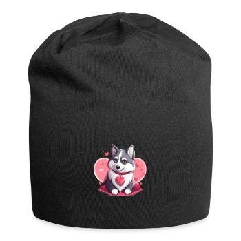 Husky chien amant maman et papa Saint-Valentin - Bonnet en jersey - noir - Devant