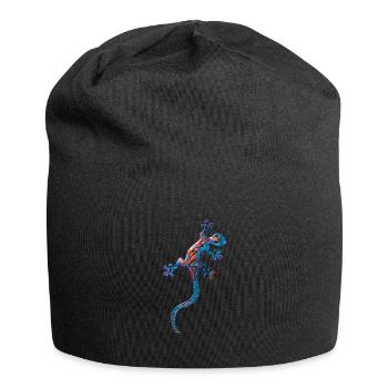 Echse in Blau - Jersey-Beanie - Schwarz - Vorne