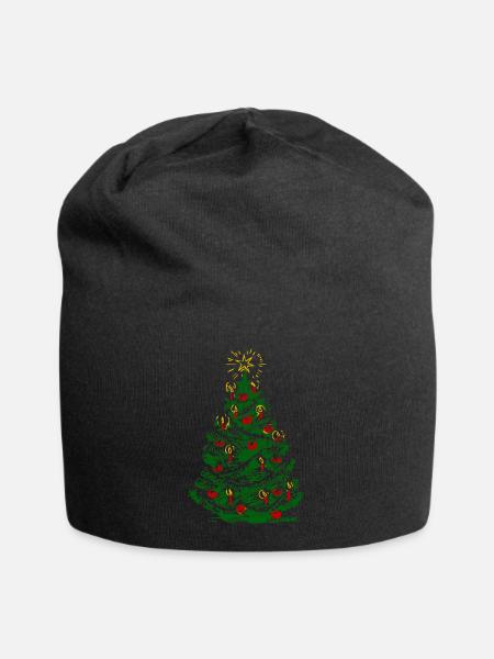Weihnachtsbaum mit Kerzen und Stern - Jersey-Beanie - Schwarz