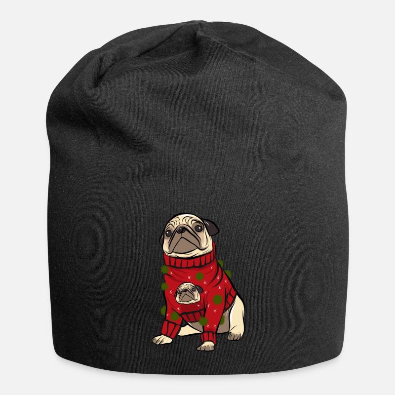 Mops im hässlichen Weihnachtspullover - Jersey-Beanie - Schwarz