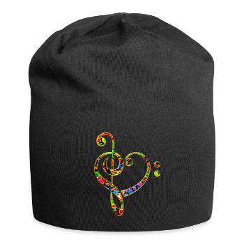 Musik Note Herz, Bass, Notenschlüssel, Chor, Band - Jersey-Beanie - Schwarz - Vorne