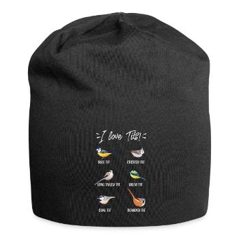 Lustiges Vogelbeobachtungsgeschenk für Vogelbeobachter "Ich liebe Titten!" - Jersey-Beanie - Schwarz - Vorne