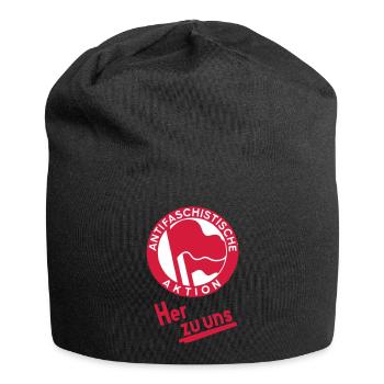 Antifaschistische Aktion - Her zu uns! Antifa Logo - Jersey-Beanie - Schwarz - Vorne