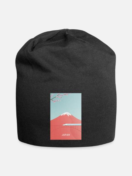 Japanische Berglandschaft mit Shinkansen - Jersey-Beanie - Schwarz