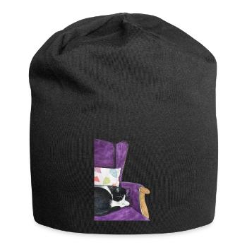 swarz white cat in armchair - Jersey Beanie - black - Front