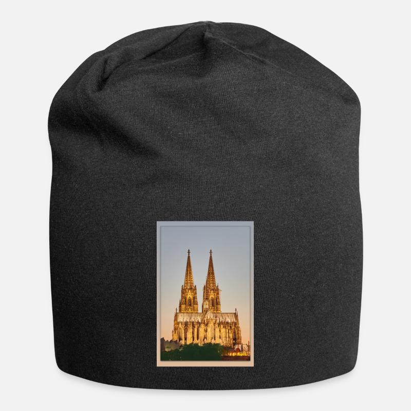 Der Kölner Dom in Gold (Gefaste Variante) - Jersey-Beanie - Schwarz