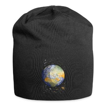 Aquarell Illustration Globus - Jersey-Beanie - Schwarz - Vorne