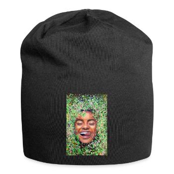Femme au visage heureux avec la langue - Bonnet en jersey - noir - Devant