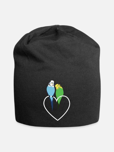 Wellensittiche Herz - Jersey-Beanie - Schwarz