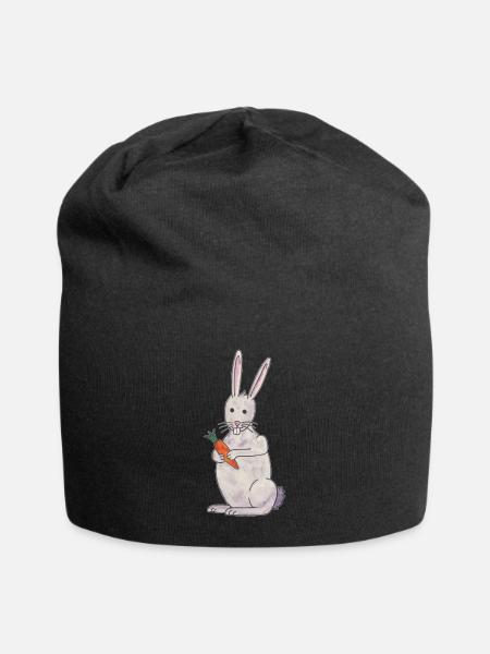 niedlicher Hasche Kaninchen mit Karotte - Jersey-Beanie - Schwarz