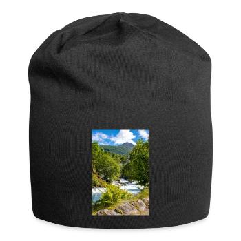 Geiranger panorama Storseterfossen Norwegen - Jersey-Beanie - Schwarz - Vorne