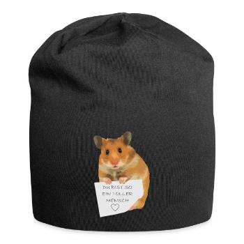 Hamster Zettel Botschaft - Toller Mensch bist - Jersey-Beanie - Schwarz - Vorne