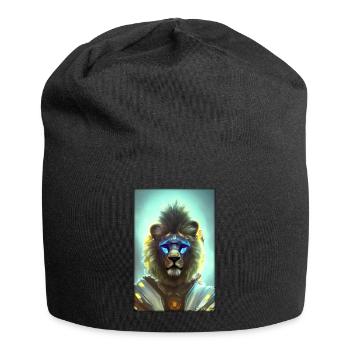Lion Big Cat Cyber Neon Punk Future Sci-Fi - Jersey Beanie - black - Front
