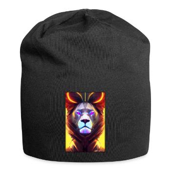 Lion Big Cat Cyber Neon Punk Future Sci-Fi - Jersey Beanie - black - Front